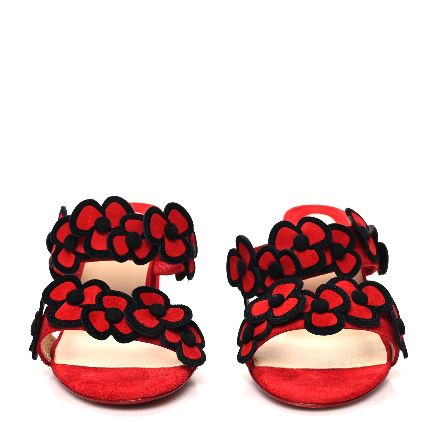 Christian Louboutin Veau Velours Tres Pansy 85 Slide Sandals 37 Red Black 2 of 7