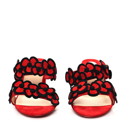 Christian Louboutin Veau Velours Tres Pansy 85 Slide Sandals 37 Red Black 2 of 7