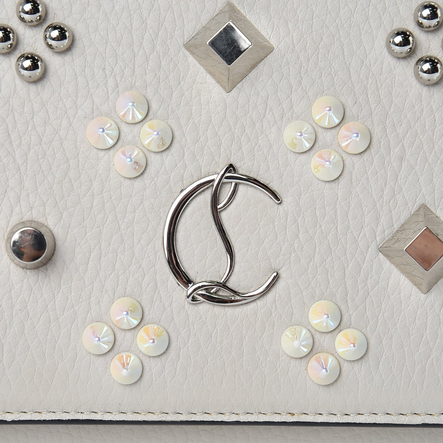 Calfskin Spikes Loubinthesky Paloma Wallet On Chain Beige
