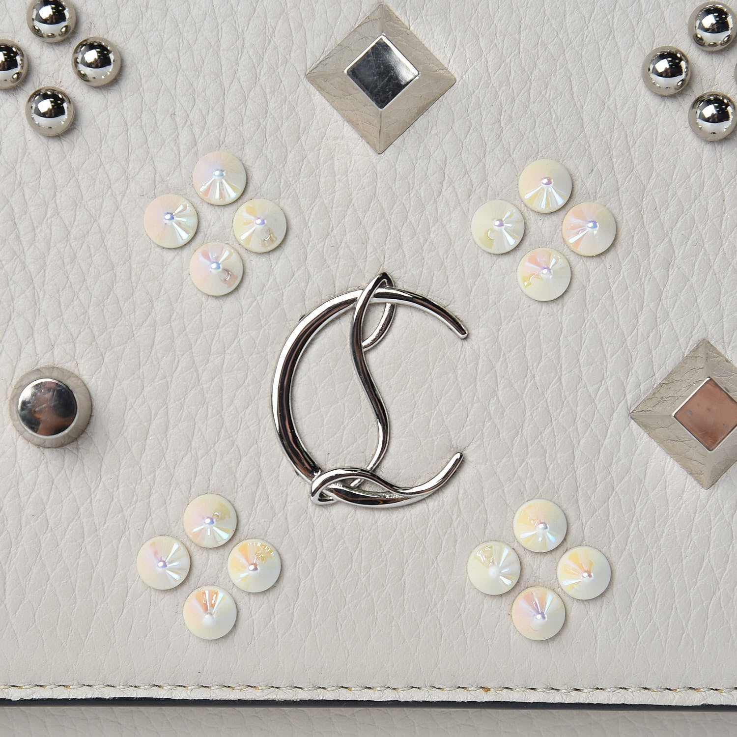 Christian Louboutin Calfskin Spikes Loubinthesky Paloma Wallet On Chain Beige 8 of 11