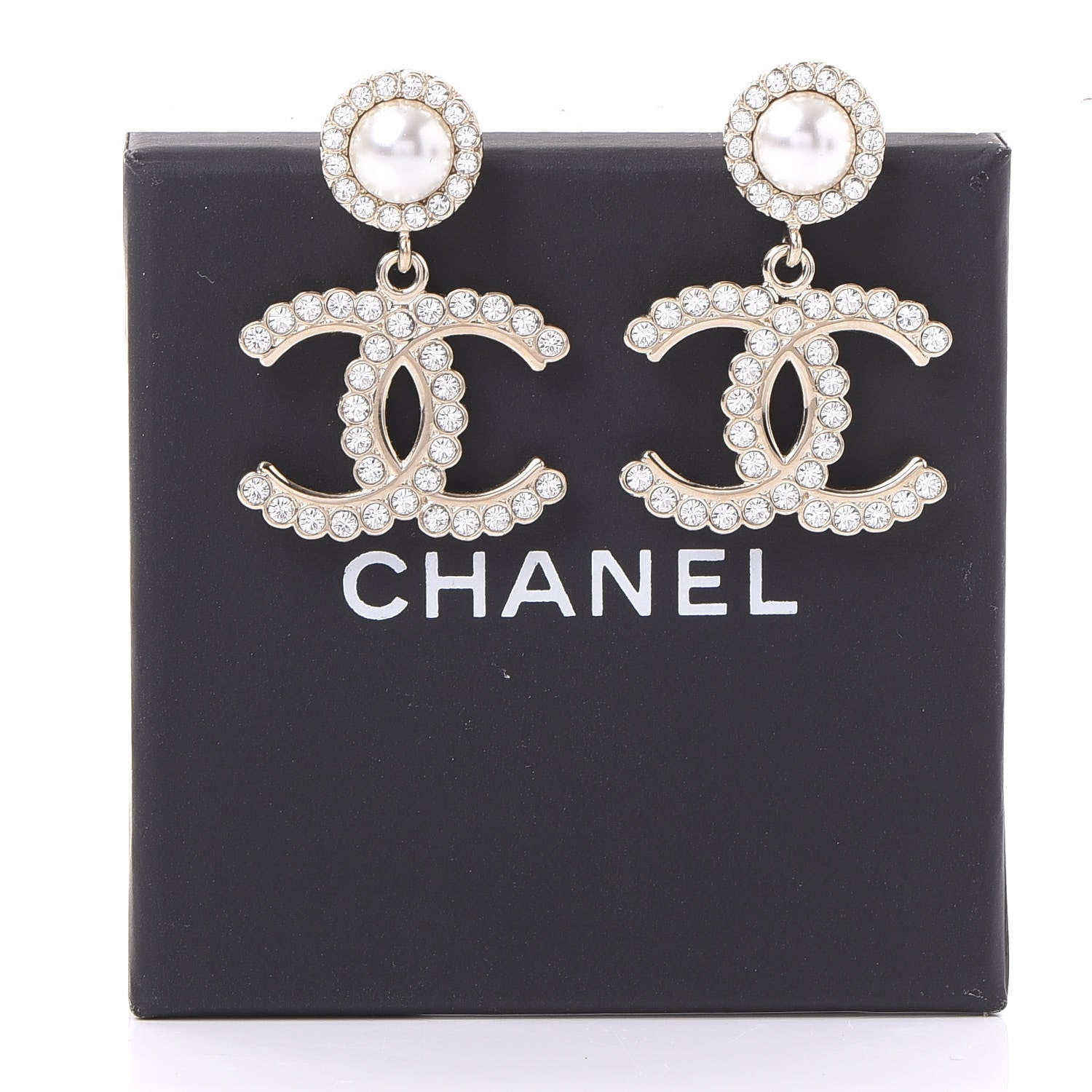 Chanel Crystal Pearl Bow-tiful CC Drop Earrings Gold 5 of 5