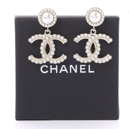 Chanel Crystal Pearl Bow-tiful CC Drop Earrings Gold 5 of 5