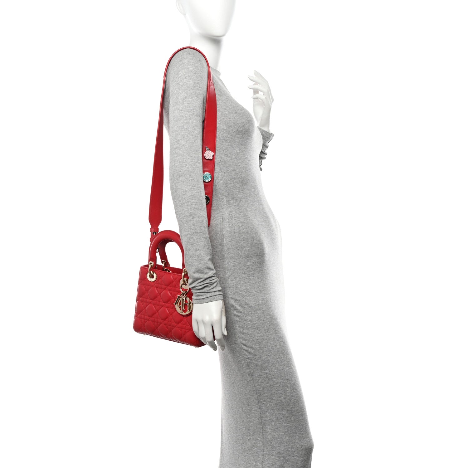 Christian Dior Lambskin Cannage Small Lucky Badges My Lady Dior Red 2 of 11