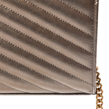 Saint Laurent Iridescent Grain De Poudre Matelasse Chevron Monogram Chain Wallet Gold 9 of 12