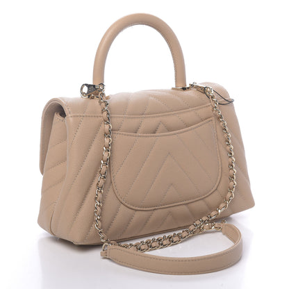 Chanel Caviar Chevron Quilted Mini Coco Handle Flap Beige 3 of 10