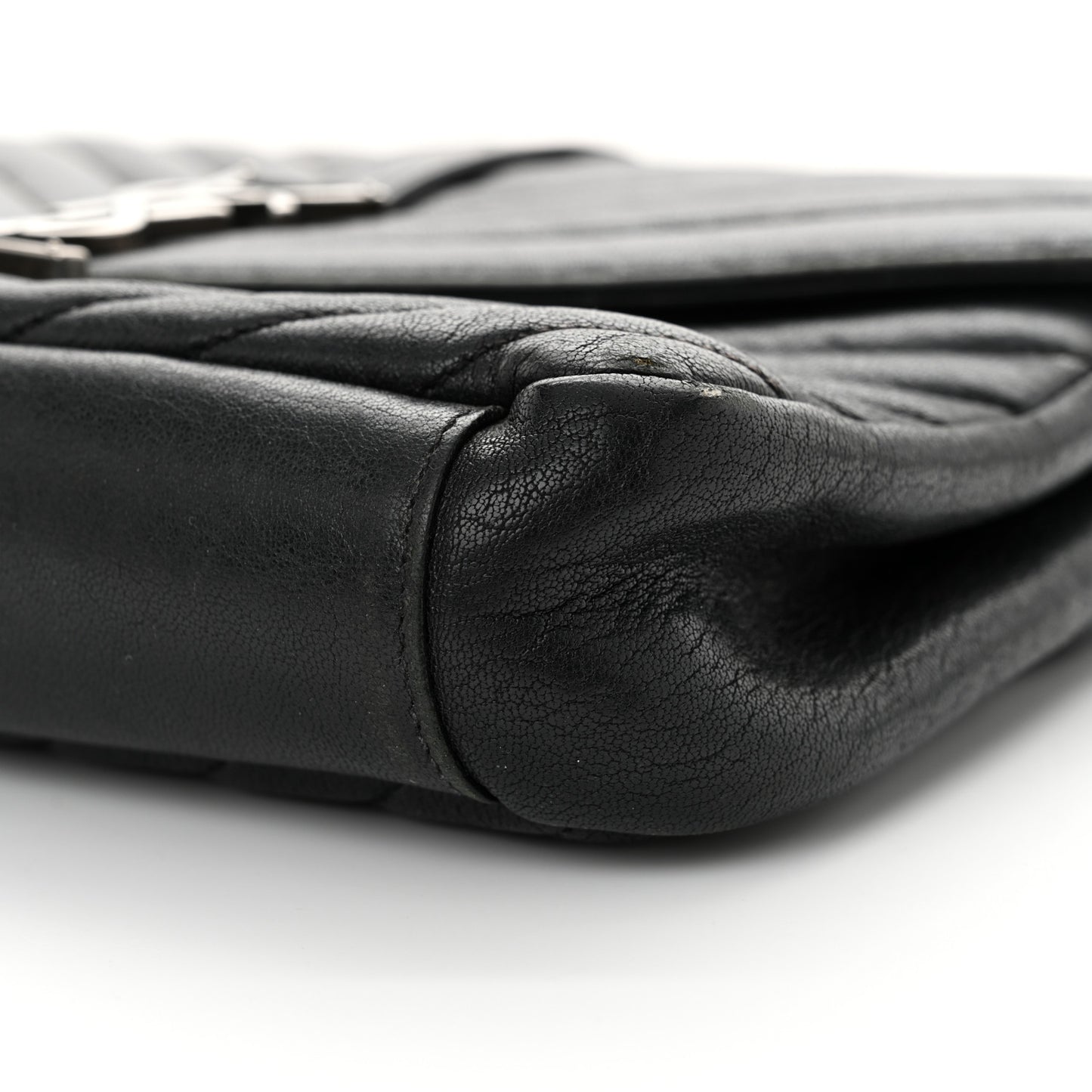 Sheepskin Matelasse Chevron Monogram Medium College Bag Black