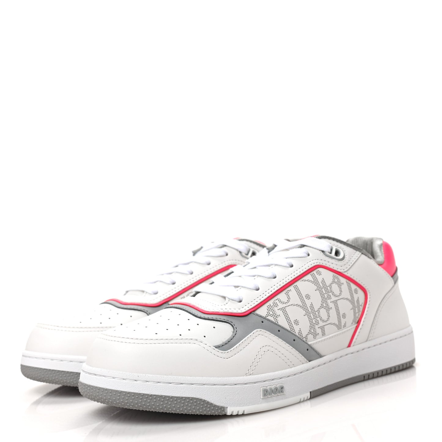 Smooth Calfskin Oblique Galaxy Perforated Mens B27 Low Top Sneakers 43 White Neon Pink