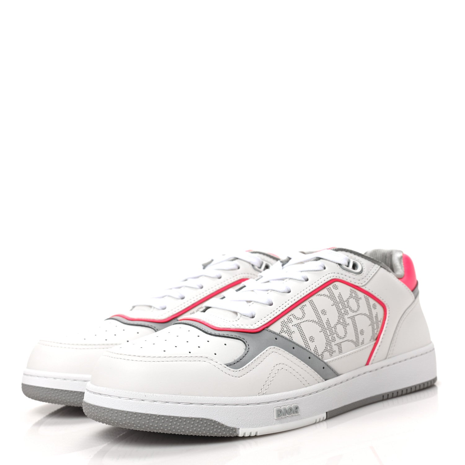 Christian Dior Smooth Calfskin Oblique Galaxy Perforated Mens B27 Low Top Sneakers 43 White Neon Pink 3 of 8