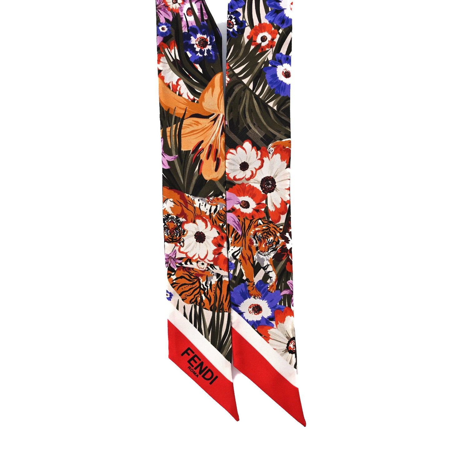 Silk Print FF Chinese New Year Tiger Wrappy Scarf Tobacco Multicolor