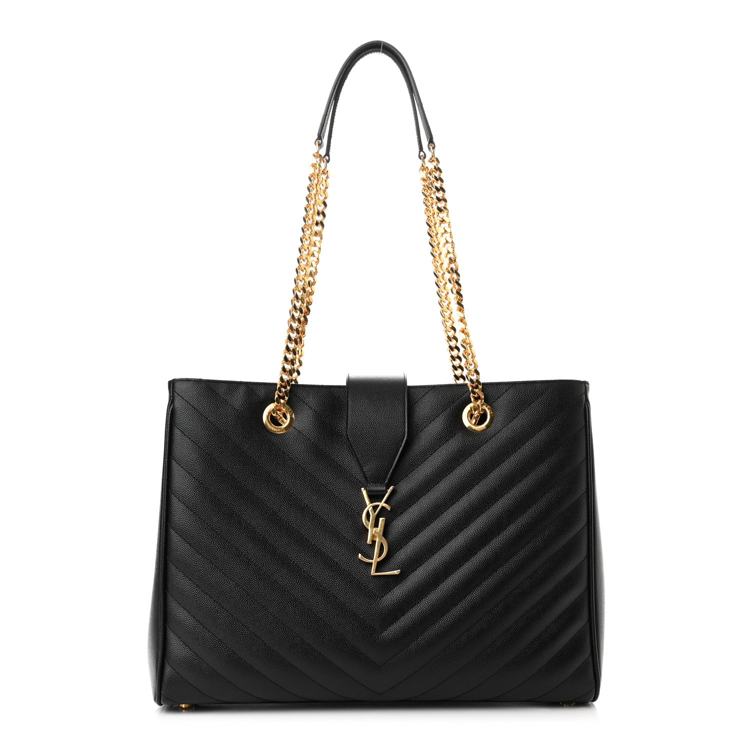 Saint Laurent Grain De Poudre Matelasse Chevron Monogram Shopping Bag Black 1 of 11