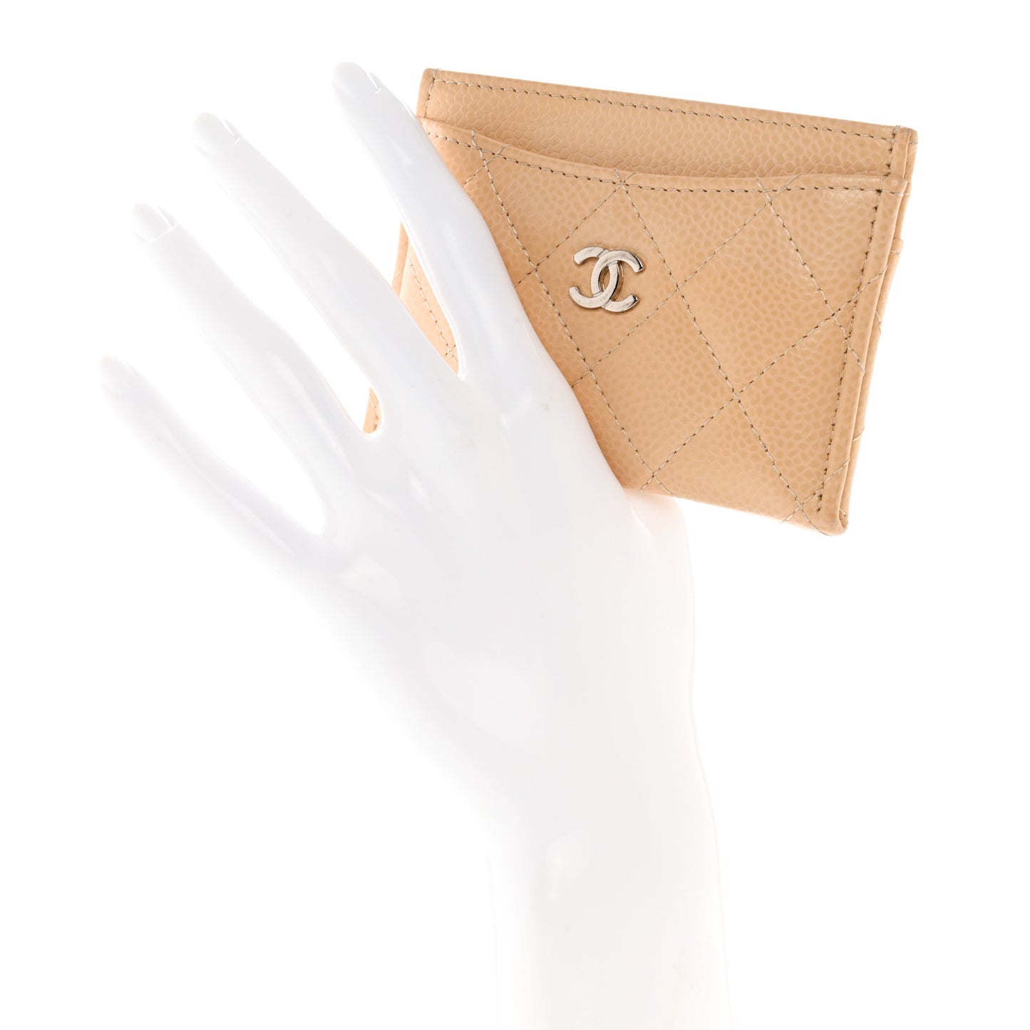 Caviar Quilted Card Holder Beige