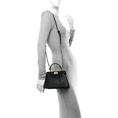 Fendi Vitello King Shiny Nappa Intreccio Petite Peekaboo I SEE U Satchel Black 2 of 10