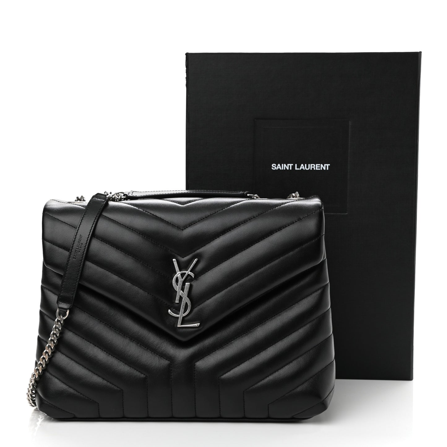 Calfskin Y Quilted Monogram Medium Loulou Chain Satchel Black