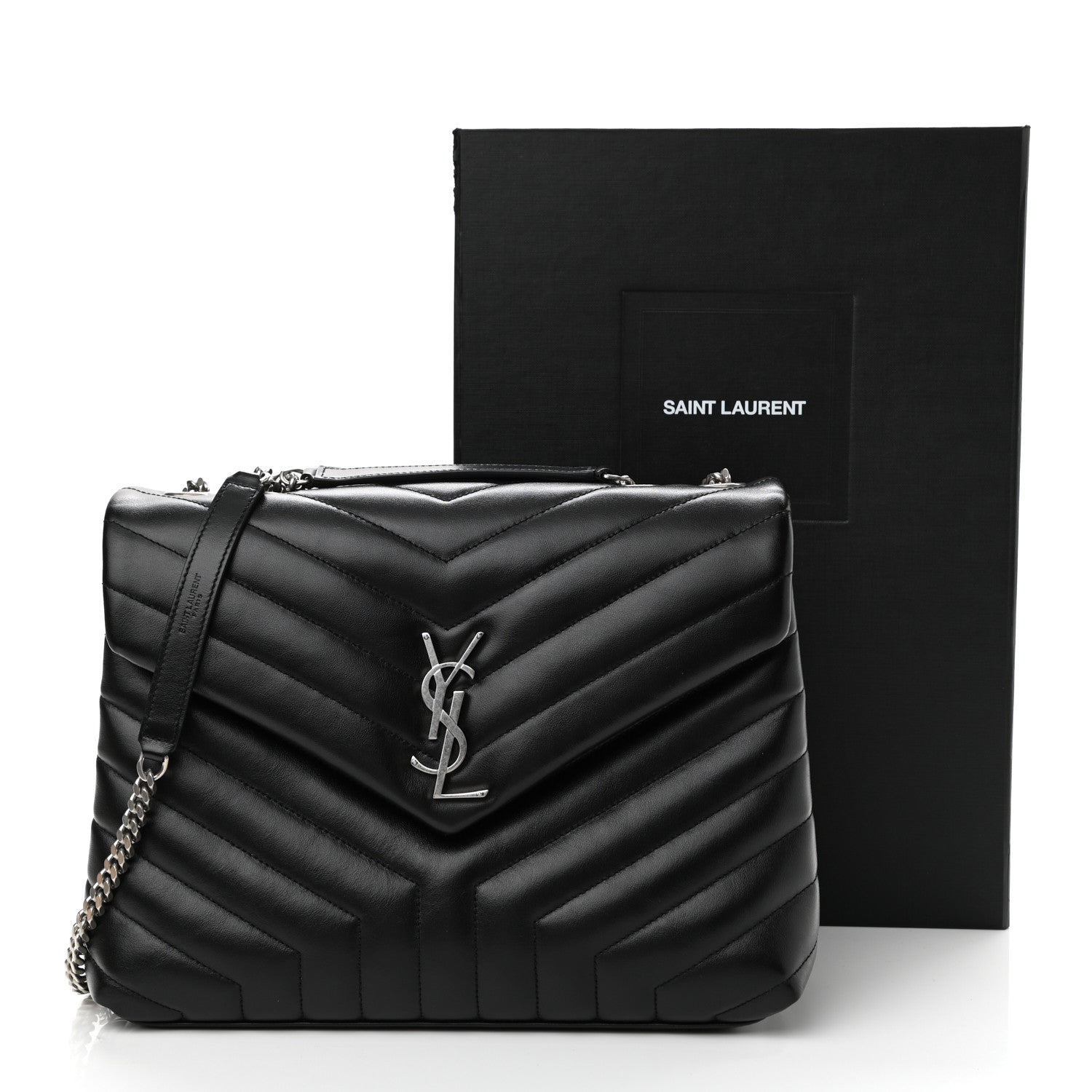 Saint Laurent Calfskin Y Quilted Monogram Medium Loulou Chain Satchel Black 12 of 12