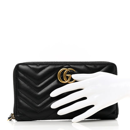 Gucci Calfskin Matelasse GG Marmont Zip Around Organizer Wallet Black 2 of 10