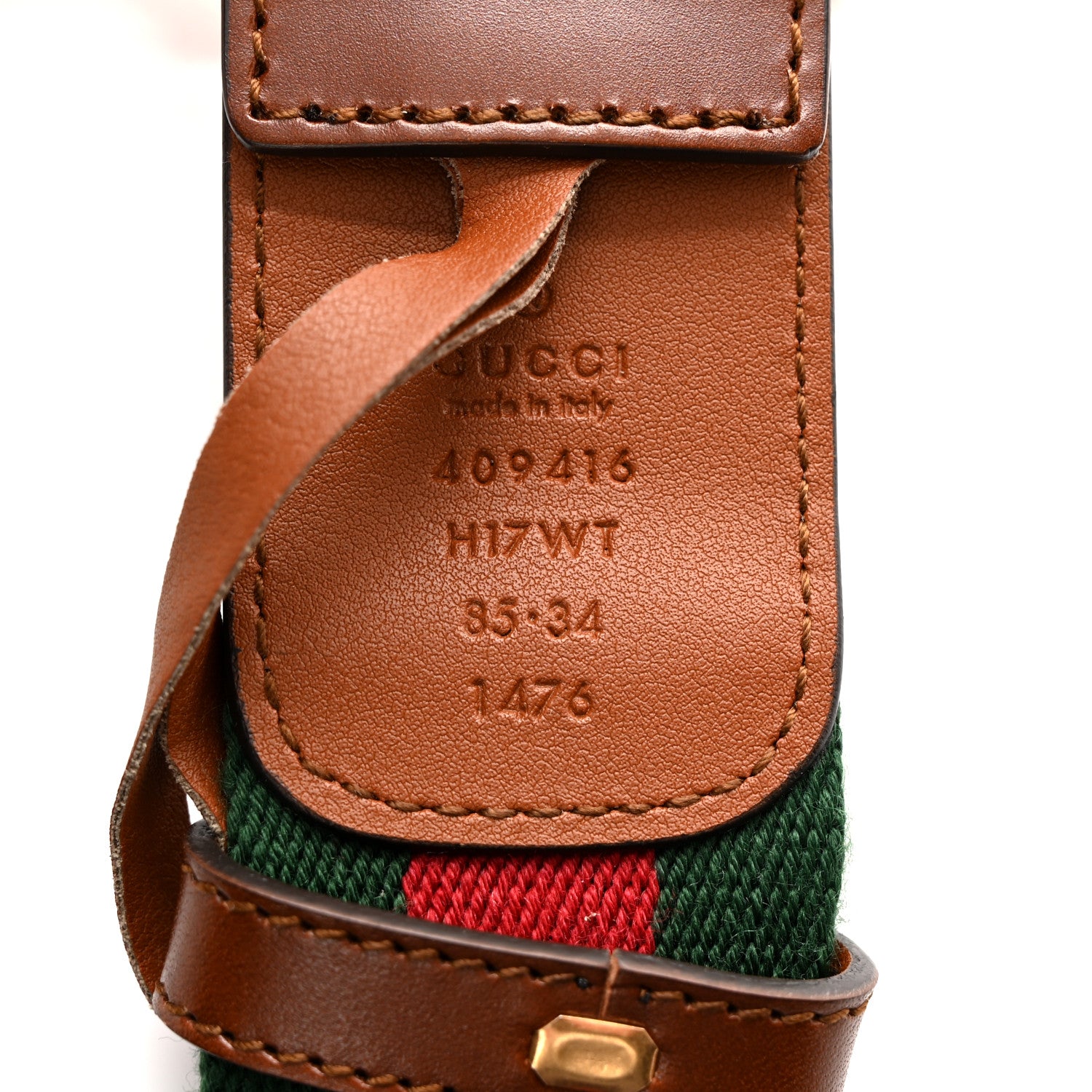 Gucci Nylon Calfskin Double G Web 40mm Belt 85/34 Green Red Cuir 3 of 5