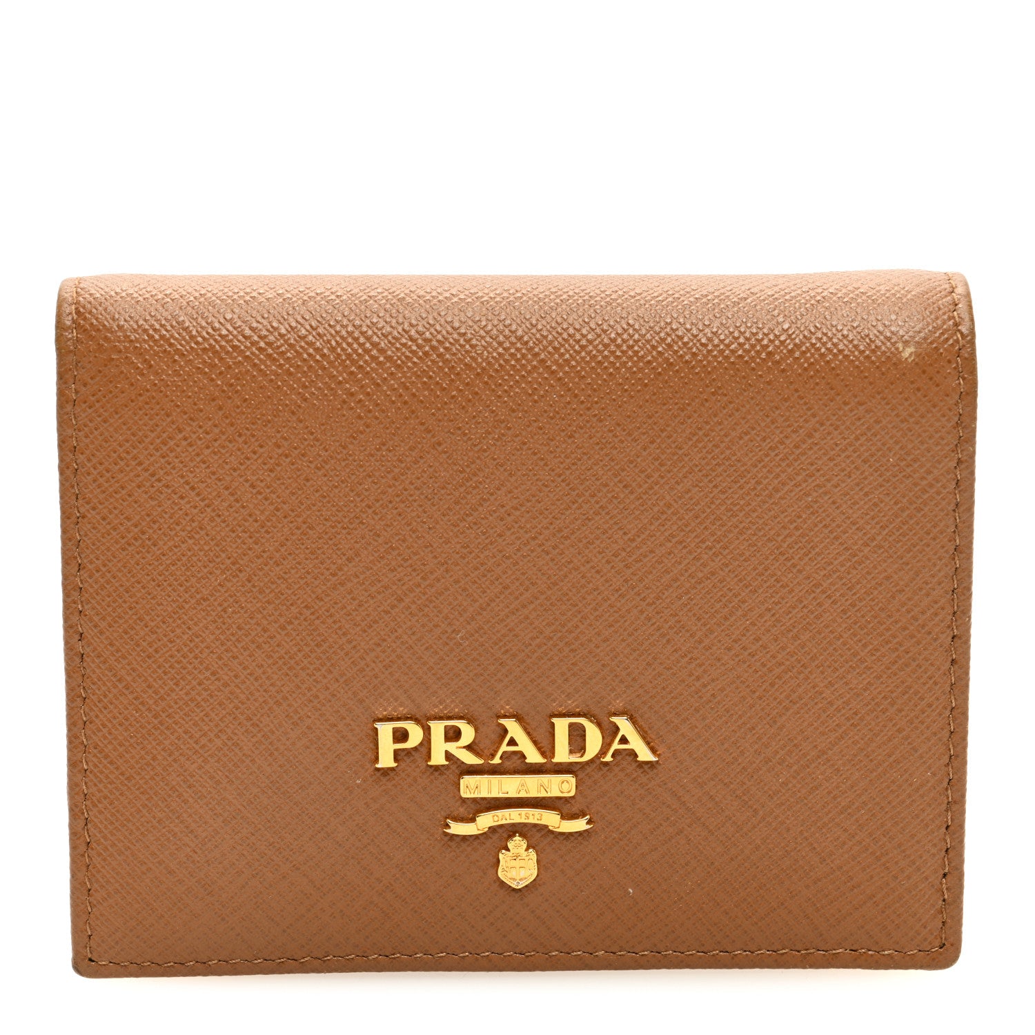 Prada Saffiano Metal Bi-Fold Wallet Caramel 1 of 6