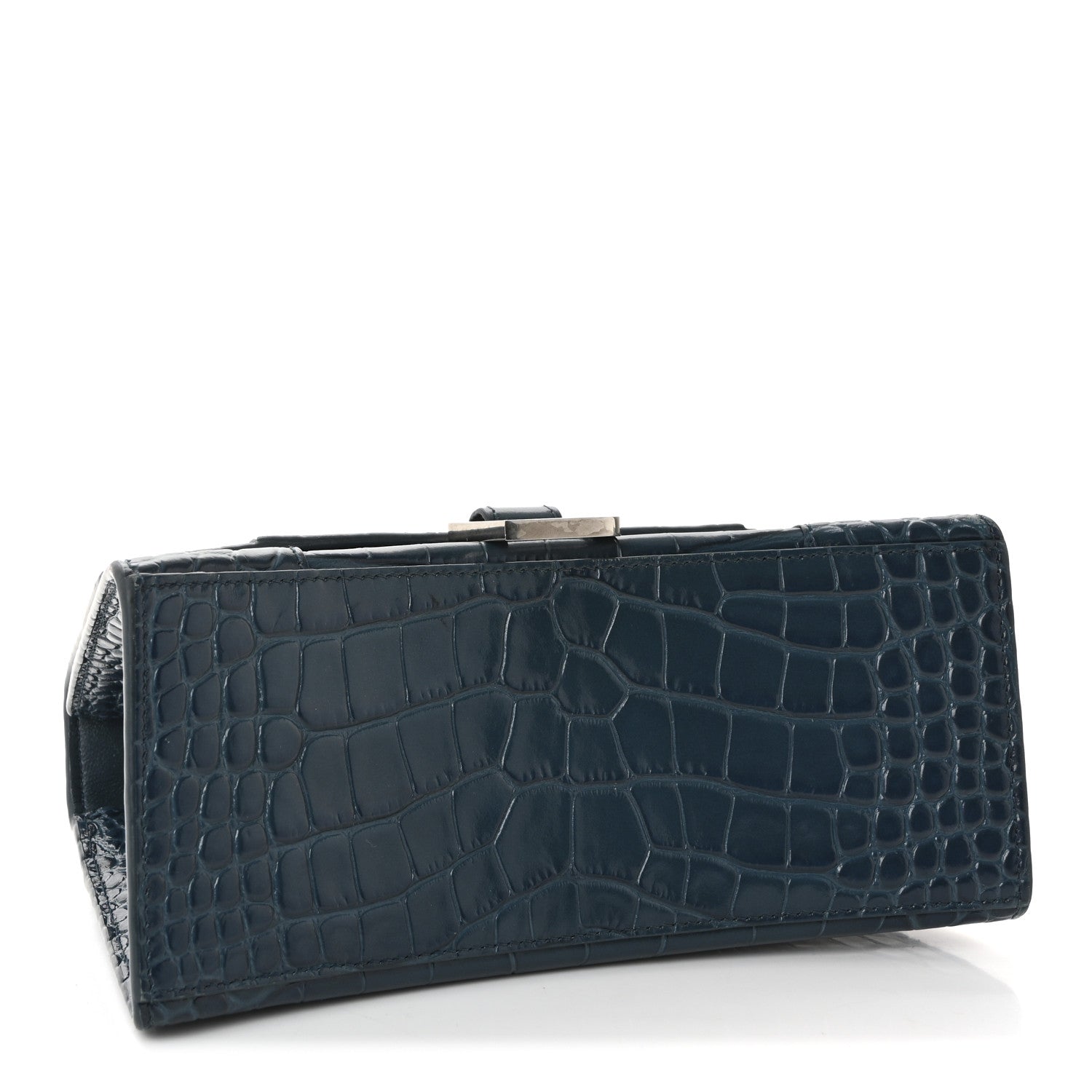 Balenciaga Shiny Calfskin Crocodile Embossed Small Hourglass Top Handle Bag Dark Petrol Blue 4 of 9