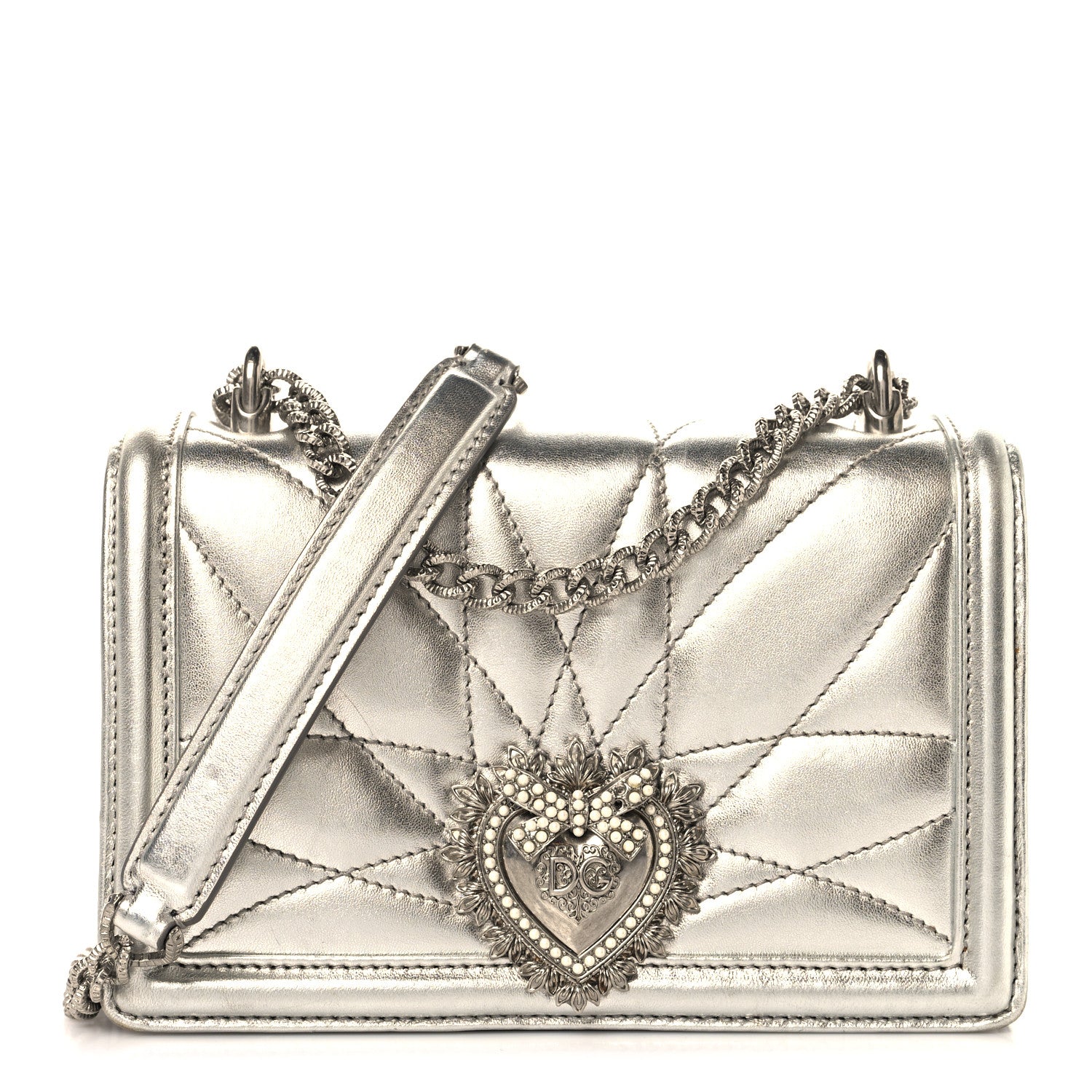 Dolce & Gabbana Metallic Calfskin Small Devotion Crossbody Bag Silver 1 of 11