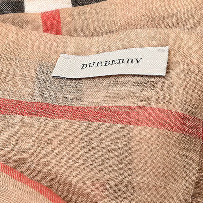 Burberry Linen Giant Check Lightweight Scarf Camel 4 of 4
