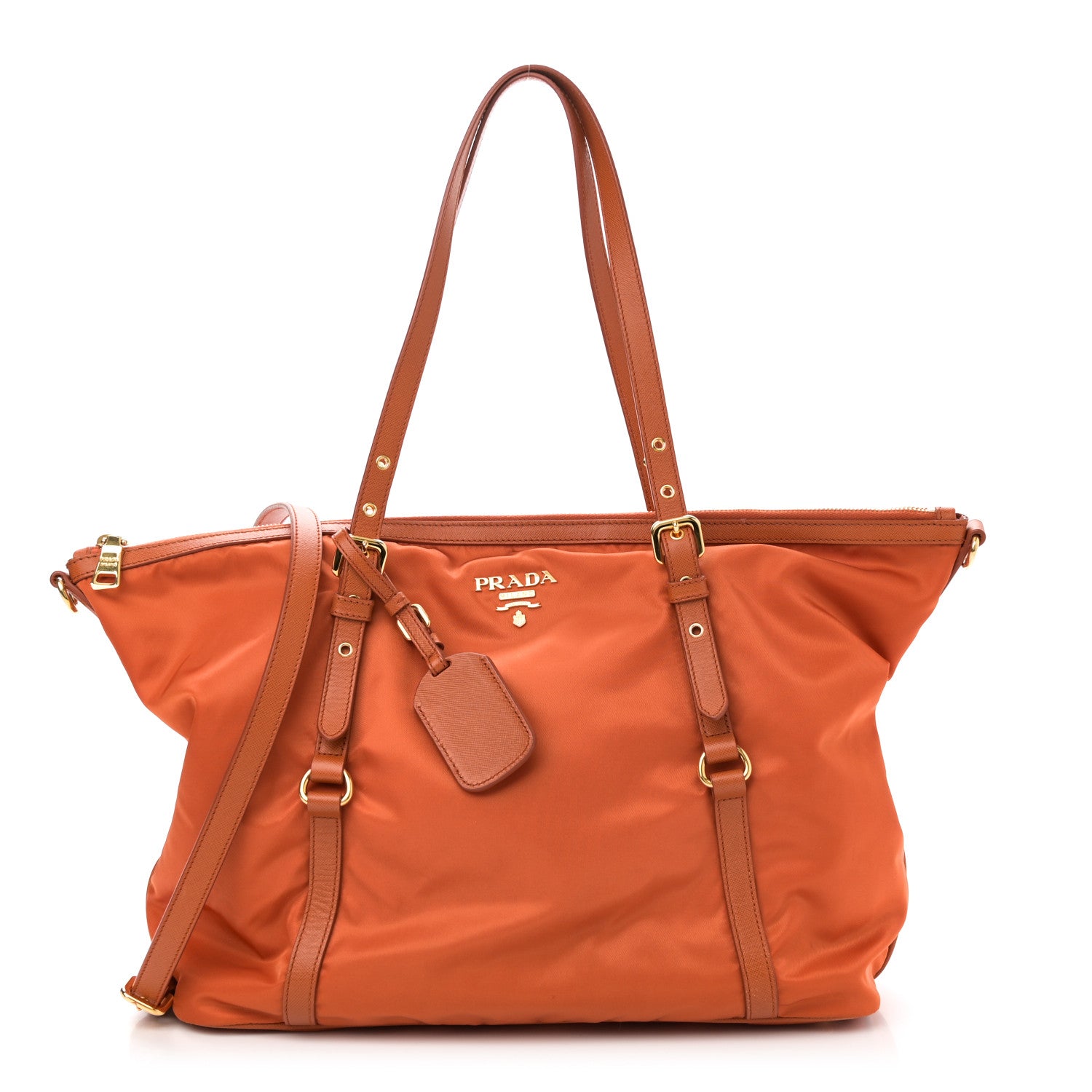 Prada Tessuto Nylon Saffiano Tote Papaya 1 of 10