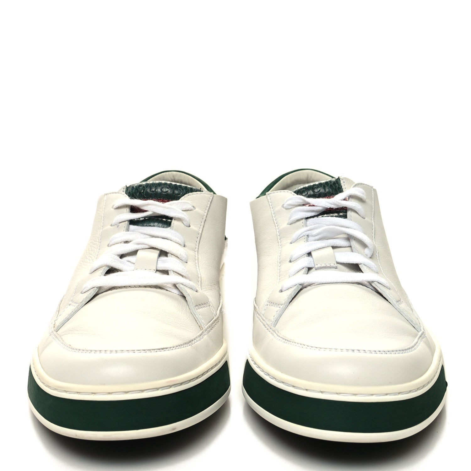 Gucci Nappa Suede Mens Low Top Sneakers 8 White Green 1 of 7