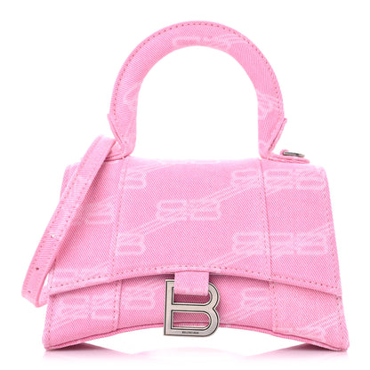 Balenciaga Washed Denim BB Monogram Hourglass Top Handle Bag XS Pink 1 of 10