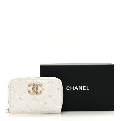 Chanel Caviar Quilted Striated CC Zip Coin Purse White 8 of 8
