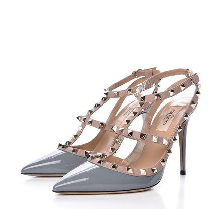 Valentino Garavani Patent Nappa Rockstud Ankle Strap 100mm Pumps 39 Light Stone Poudre 3 of 11