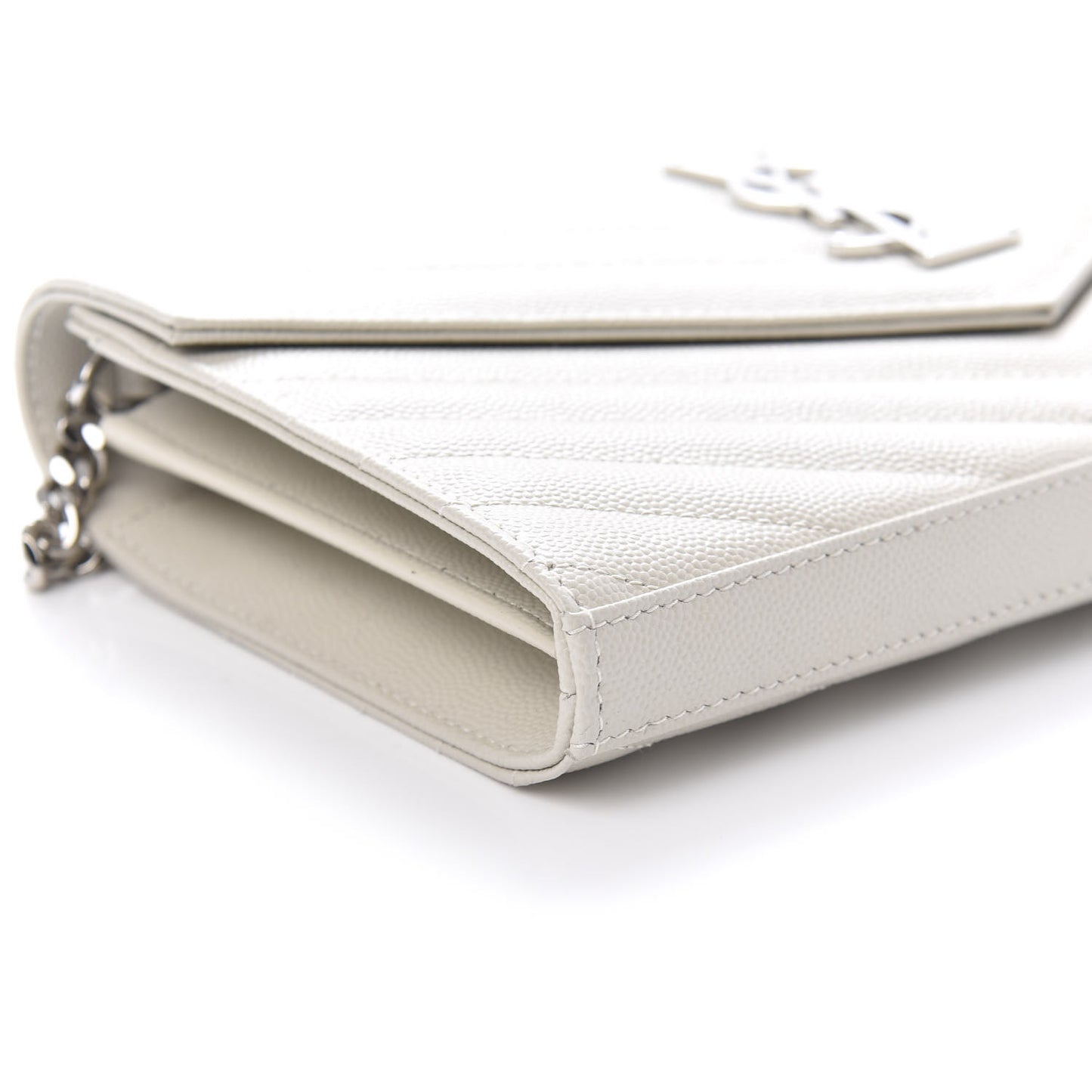 Grain De Poudre Matelasse Chevron Monogram Chain Wallet Optical White
