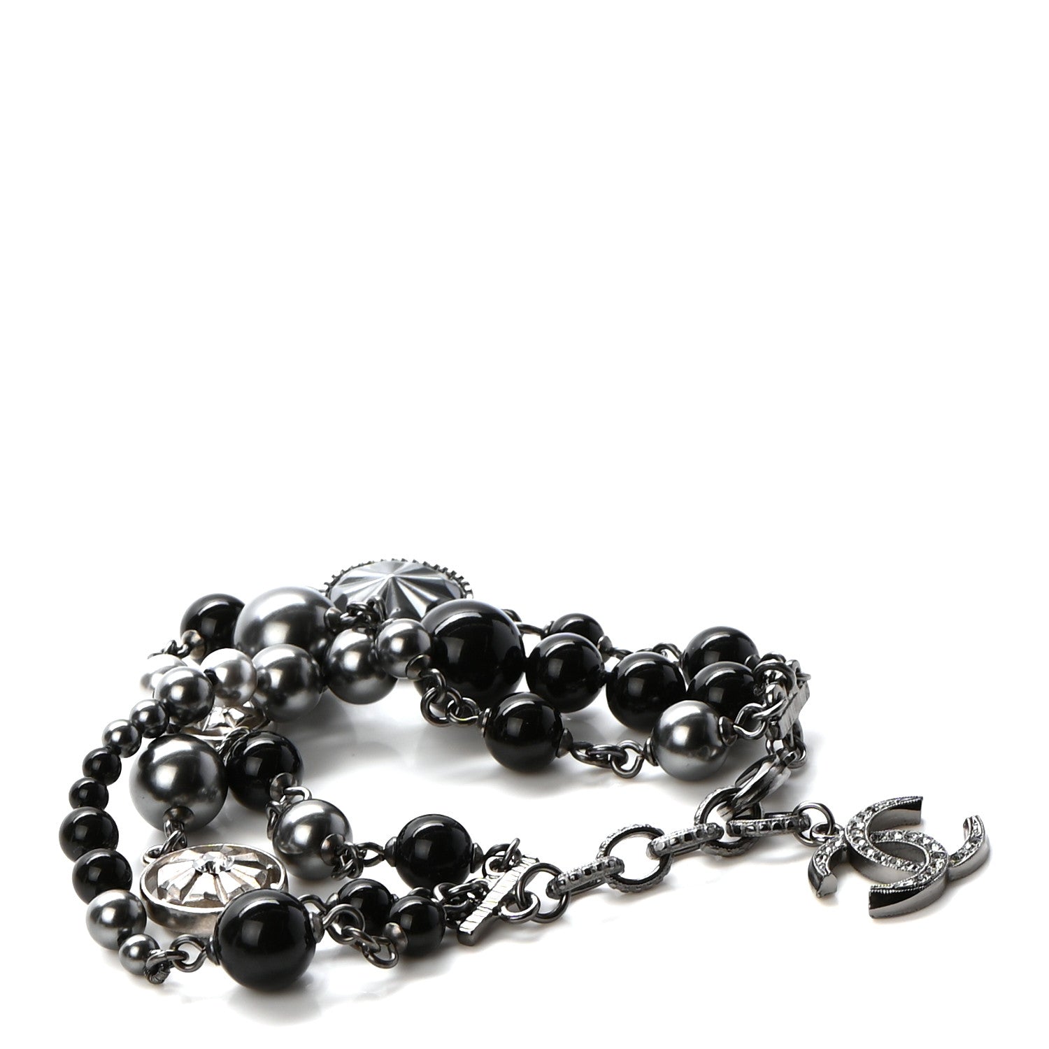 Chanel Pearl Crystal Beaded CC Bracelet Black 3 of 5