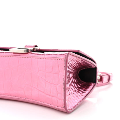 Balenciaga Metallic Shiny Calfskin Crocodile Embossed Hourglass Top Handle Bag XS Pink 9 of 12