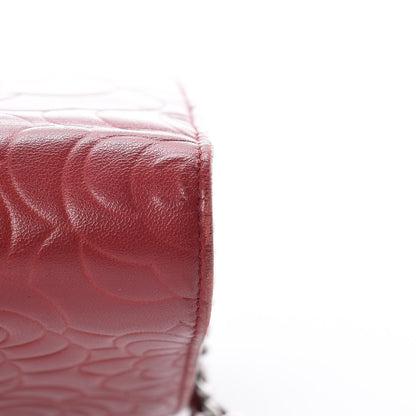 Chanel Lambskin Camellia Embossed Wallet On Chain WOC Red 19 of 19