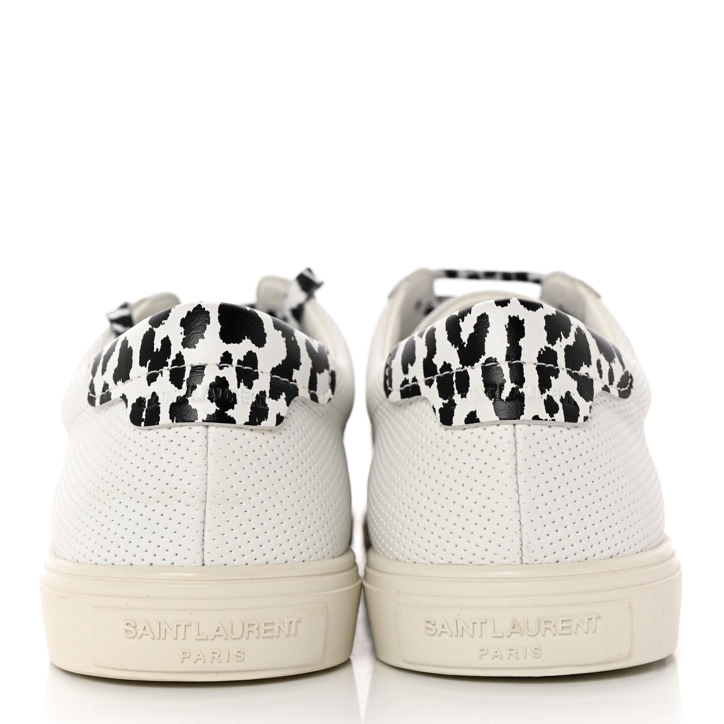 Perforated Calfskin Cheetah Print Andy Low Top Sneakers 40.5 White Black
