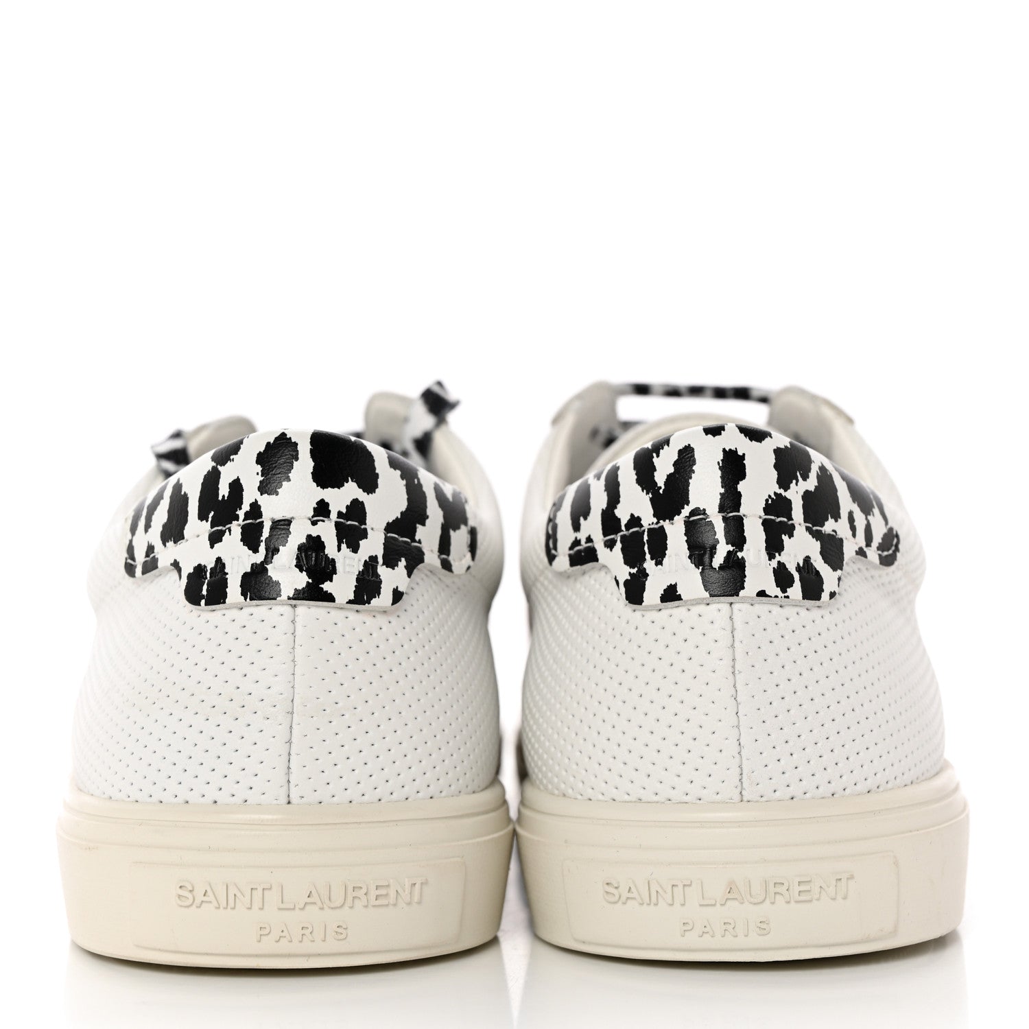 Saint Laurent Perforated Calfskin Cheetah Print Andy Low Top Sneakers 40.5 White Black 5 of 10