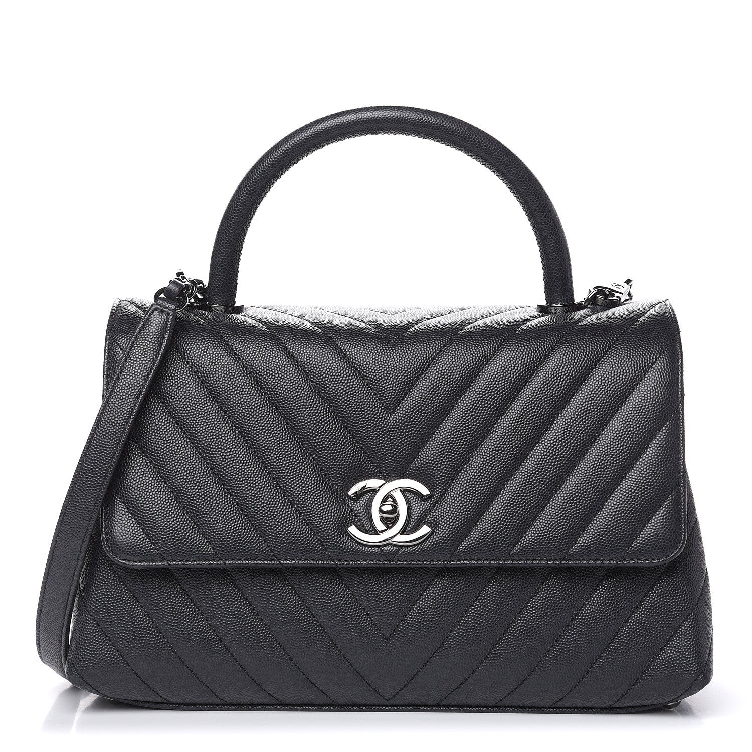 Chanel Caviar Chevron Quilted Small Coco Handle Flap Dark Grey 1 of 10