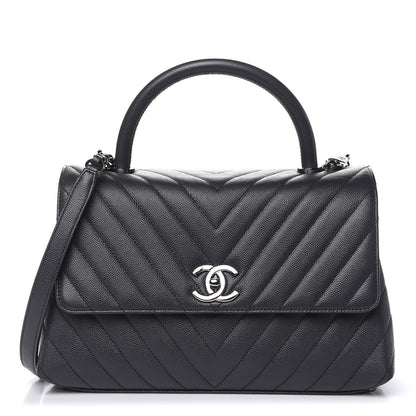 Chanel Caviar Chevron Quilted Small Coco Handle Flap Dark Grey 1 of 10