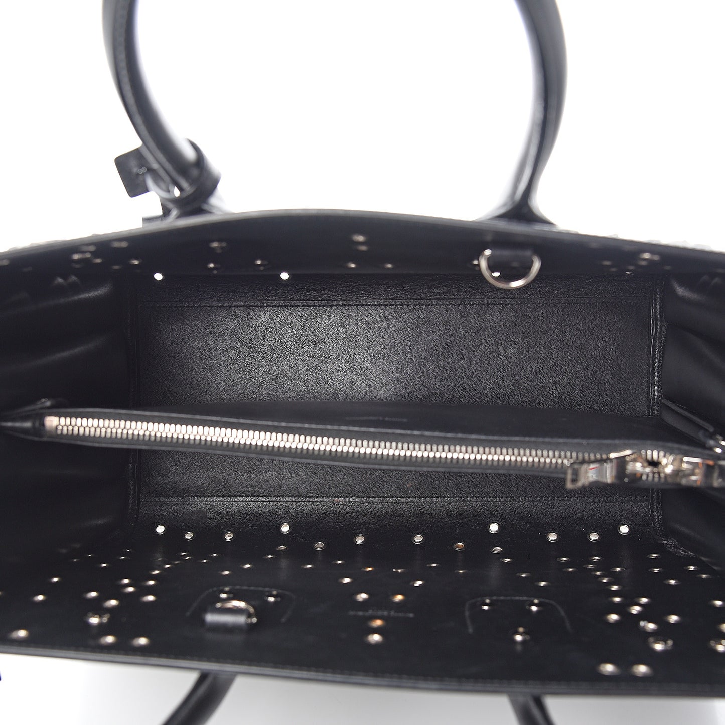 Calfskin Perforated Bandana Studded Small Sac De Jour Black