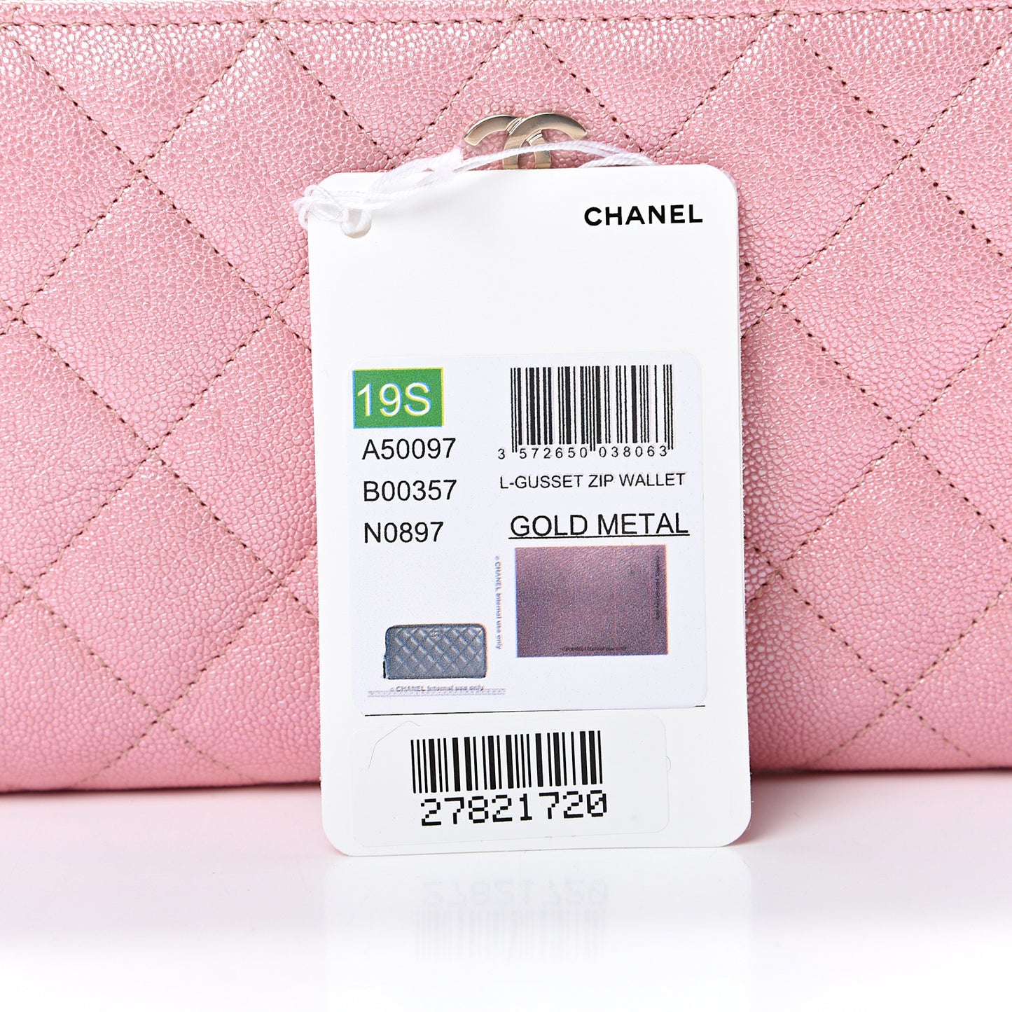 Iridescent Caviar Quilted Large Zip Around Wallet Pink