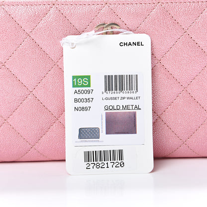 Chanel Iridescent Caviar Quilted Large Zip Around Wallet Pink 9 of 10