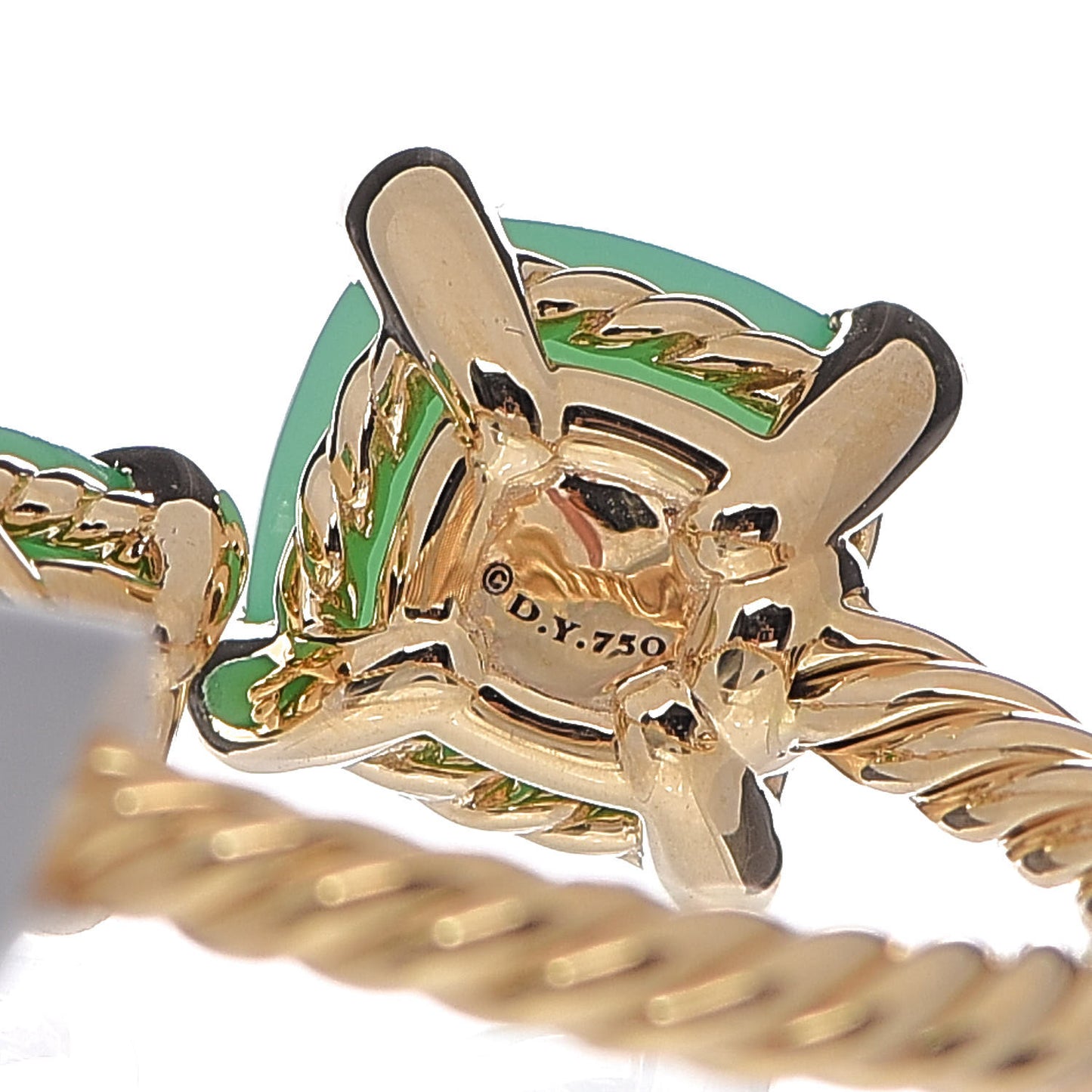 18K Yellow Gold Diamond Chrysoprase Chatelaine Bypass Ring 54 7
