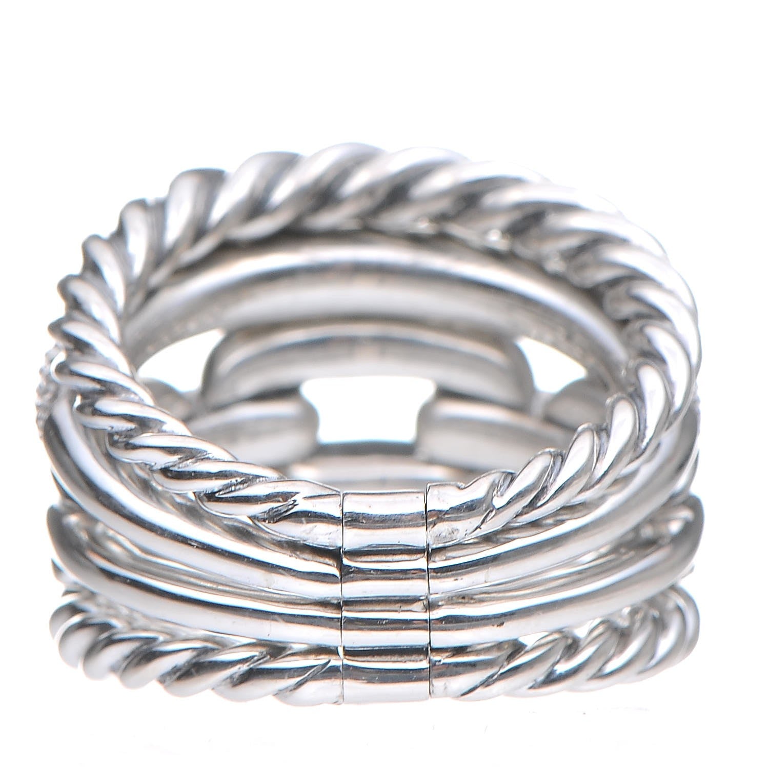 David Yurman Sterling Silver Diamond Wellesley Link 4 Row Ring 50.6 5.5 4 of 7