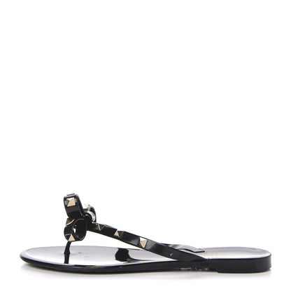 Valentino Garavani PVC Jelly Rockstud Bow Thong Sandals 37 Black 1 of 7