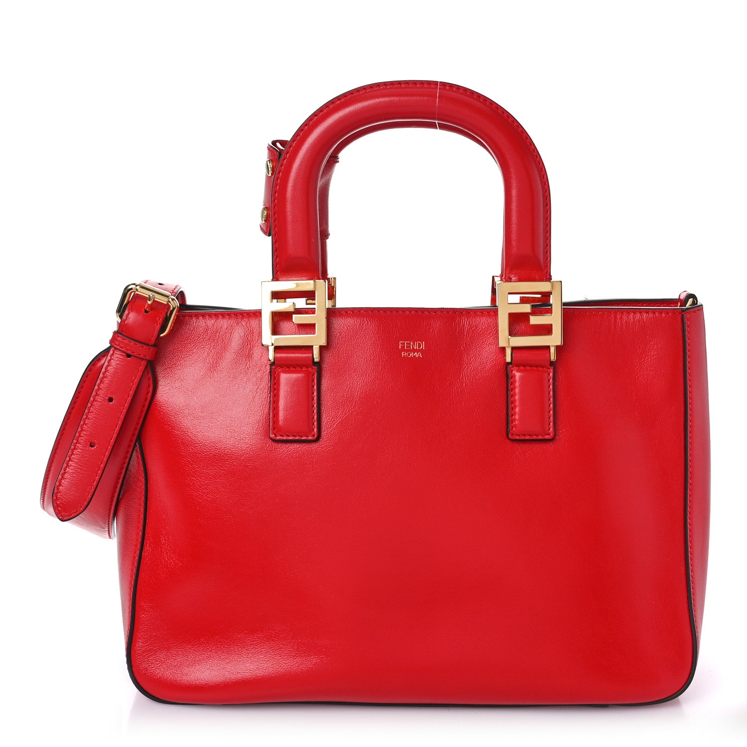 Fendi Vitello Glacier Small FF Tote Rosso Cardinale 1 of 8