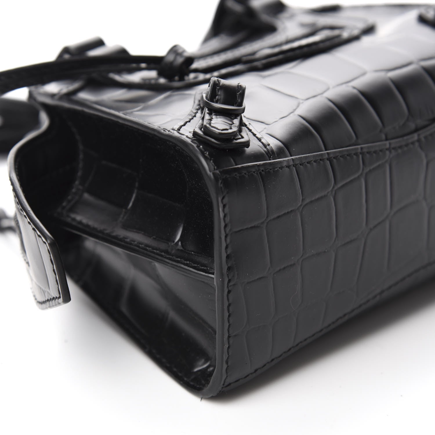 Balenciaga Semi Shiny Calfskin Crocodile Embossed Neo Classic Black Hardware Nano City Crossbody Black 6 of 10