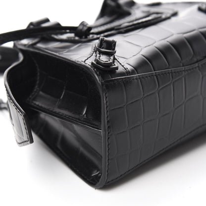 Balenciaga Semi Shiny Calfskin Crocodile Embossed Neo Classic Black Hardware Nano City Crossbody Black 6 of 10