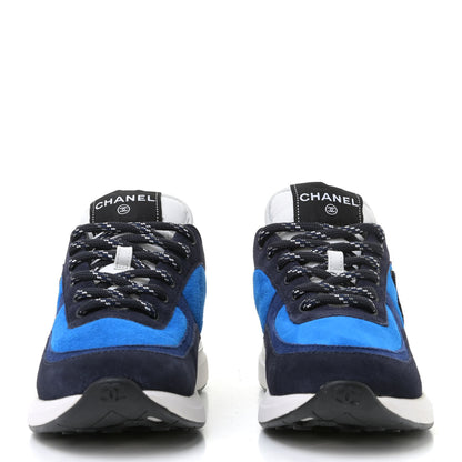 Chanel Suede Calfskin CC Sneakers 37 Blue Navy Dark Navy 4 of 12