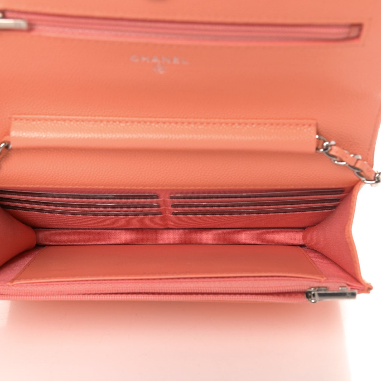 Caviar Quilted Wallet on Chain WOC Coral