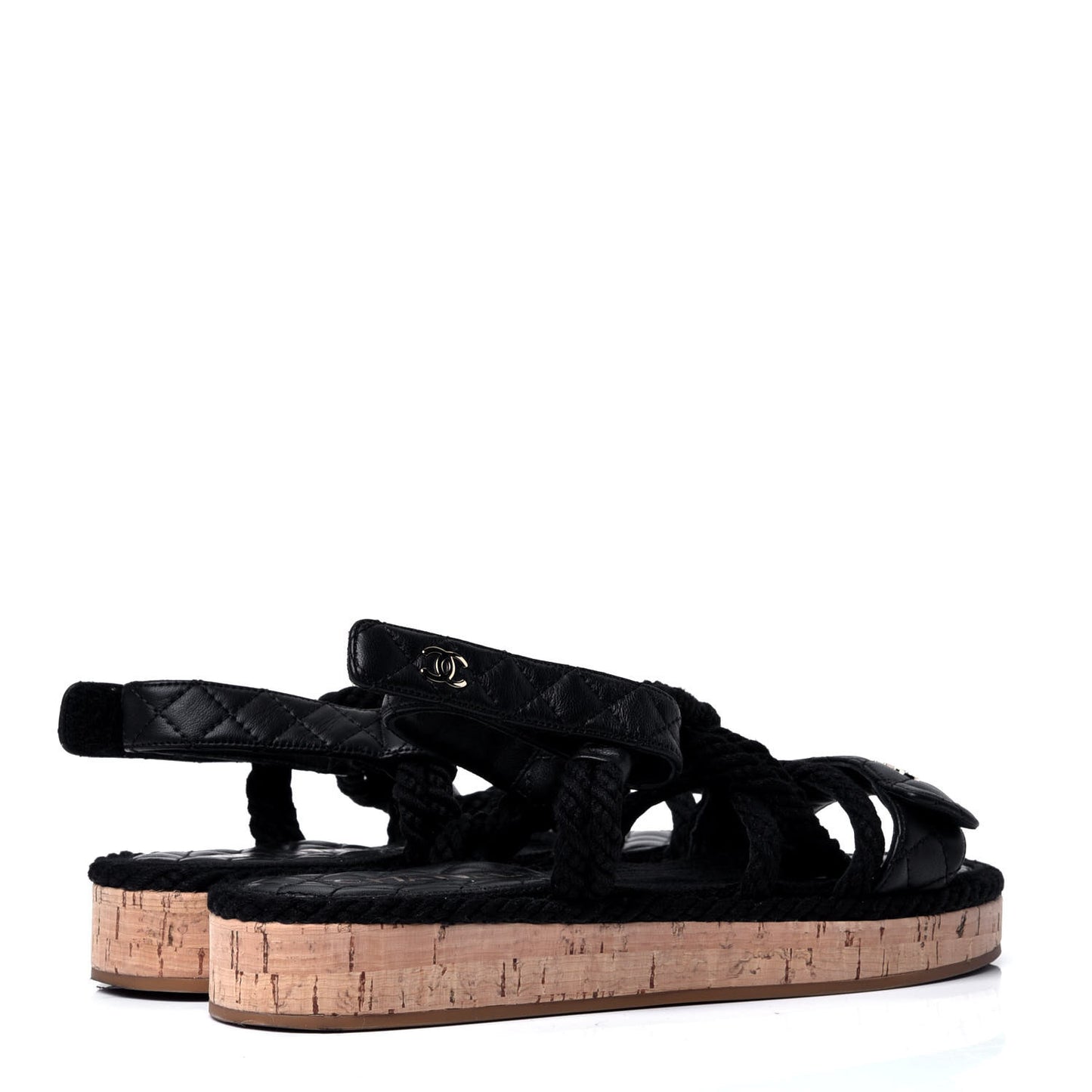 Cord Lambskin Quilted Logo Sandals 39 Black