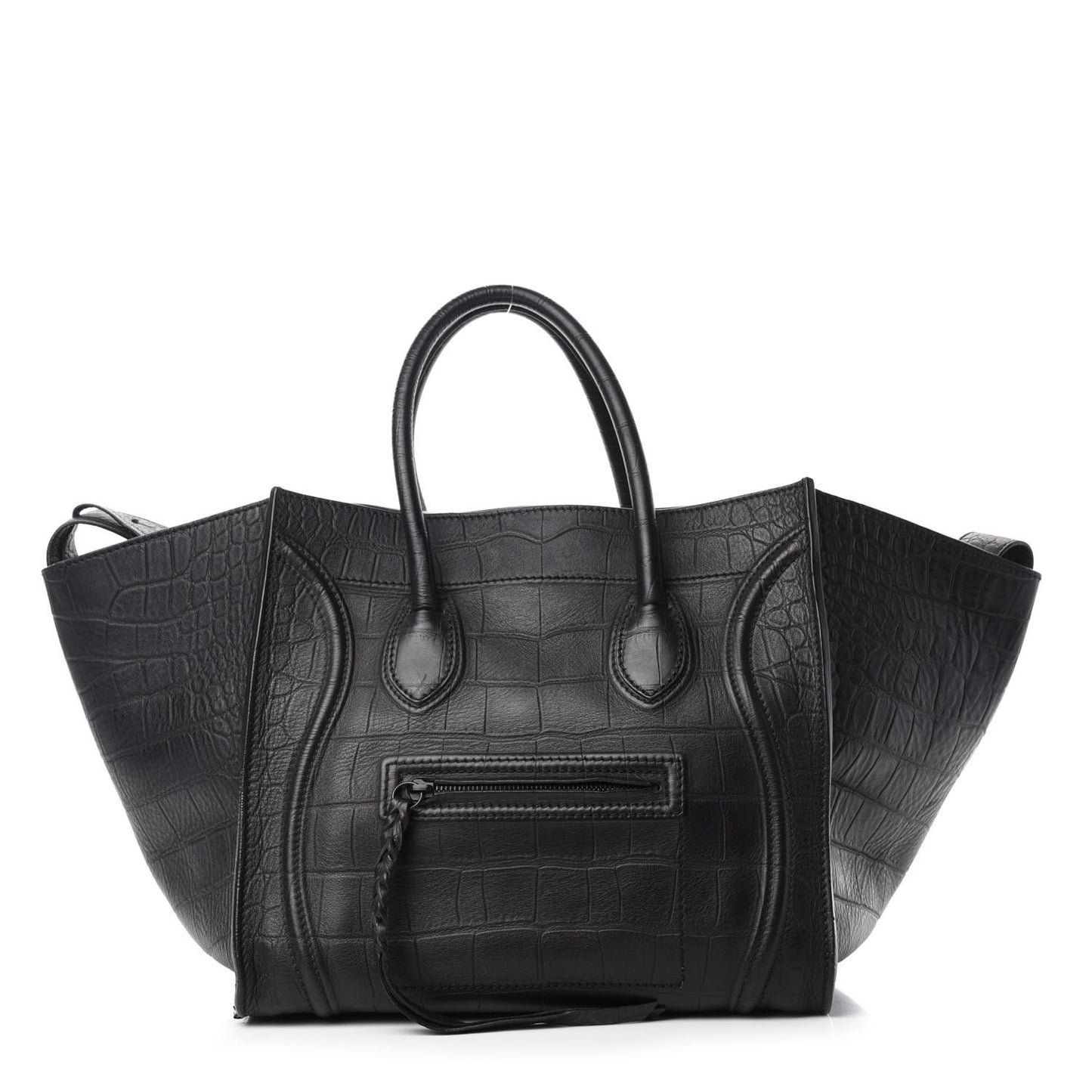 Crocodile Embossed Calfskin Medium Phantom Luggage Black